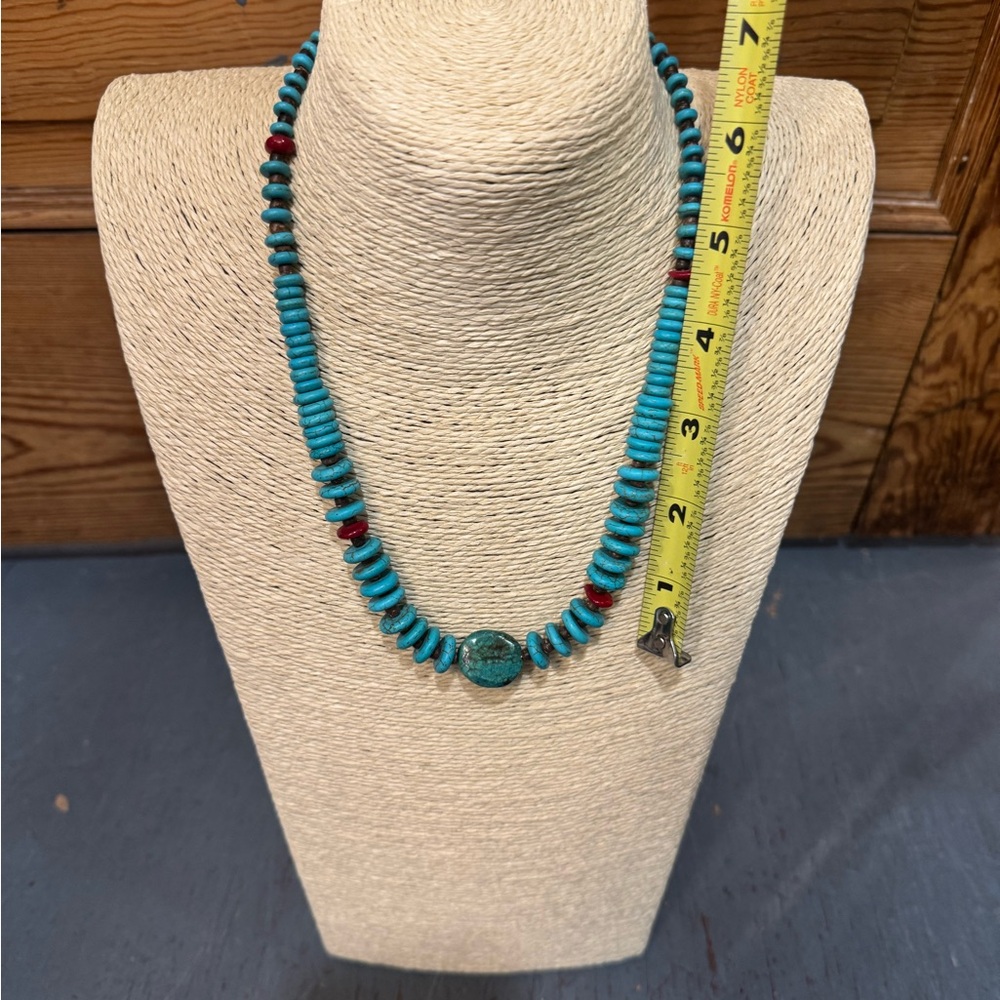 Genuine Turquoise and Red Beaded Necklace - Picture 2 of 2